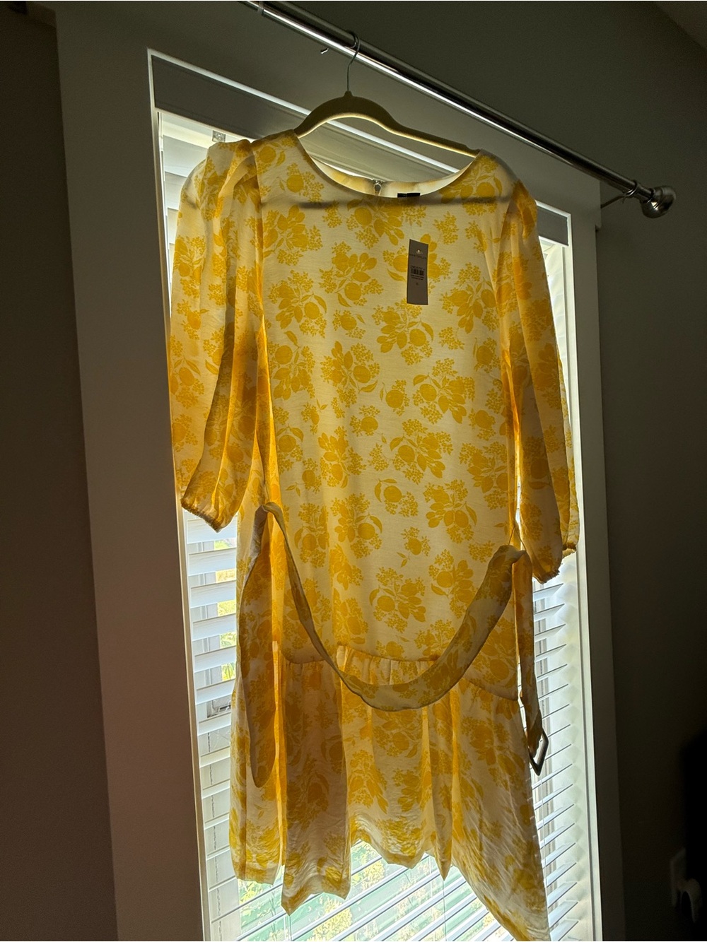 Ann Taylor Yellow Floral Sheer Belted Dress